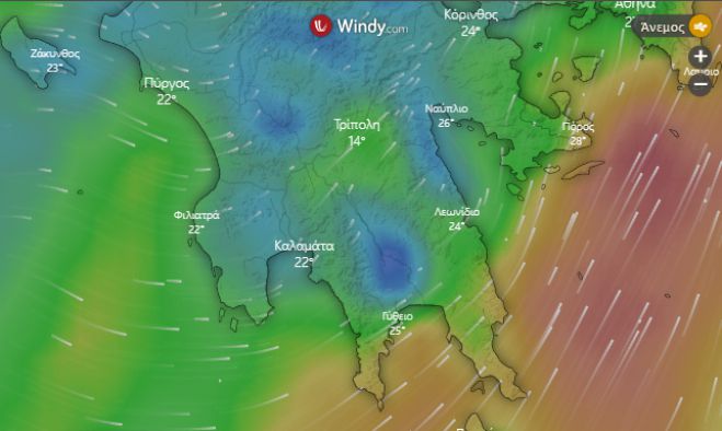 Live - Χάρτες | Λεπτό προς λεπτό η εξέλιξη της κακοκαιρίας σε Αρκαδία και Πελοπόννησο