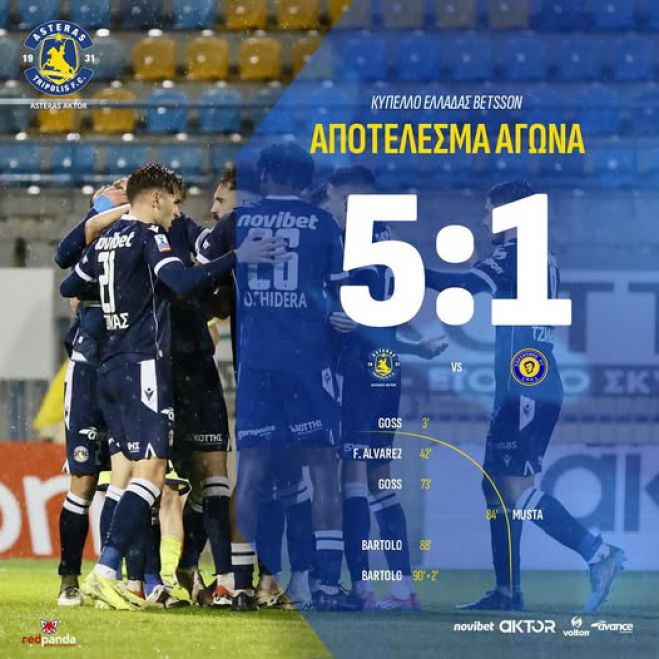 "Βροχή" τα γκολ από τον ASTERAS AKTOR | Πρόκριση στους "8" και ... εμπόδιο ο Πανιώνιος για τα ημιτελικά!