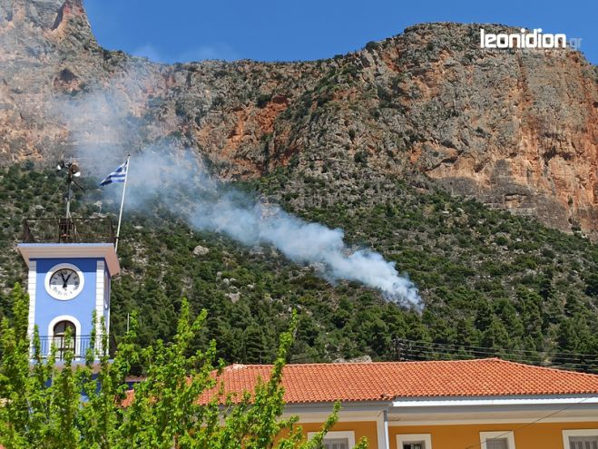 Πυρκαγιά ξέσπασε από ρίψη αεροστάτου στο Λεωνίδιο (vd)