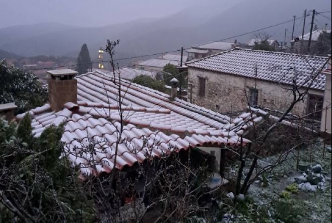 Χιονόπτωση το πρωί στο Παλαιοχώρι Κυνουρίας (vd)